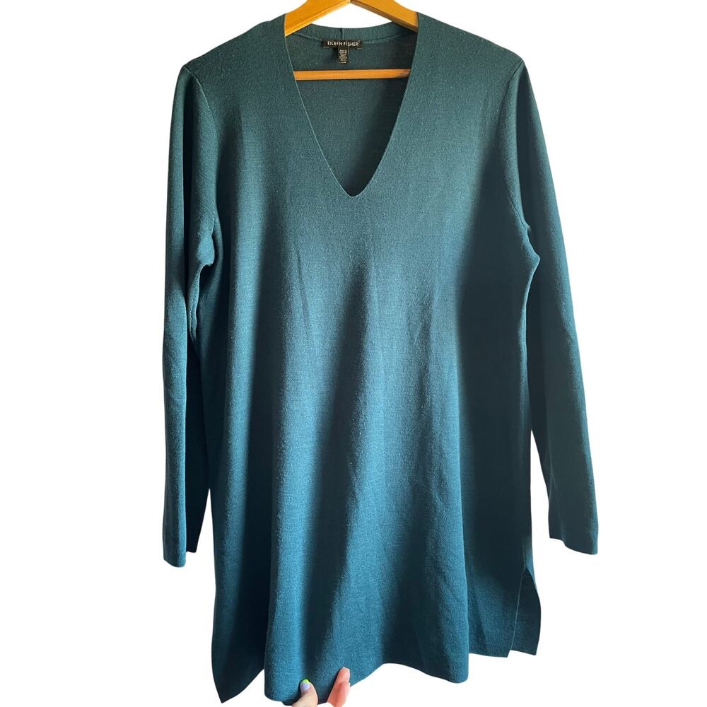 EILEEN FISHER Superfine Merino Wool Blue $288 Sweater LARGE